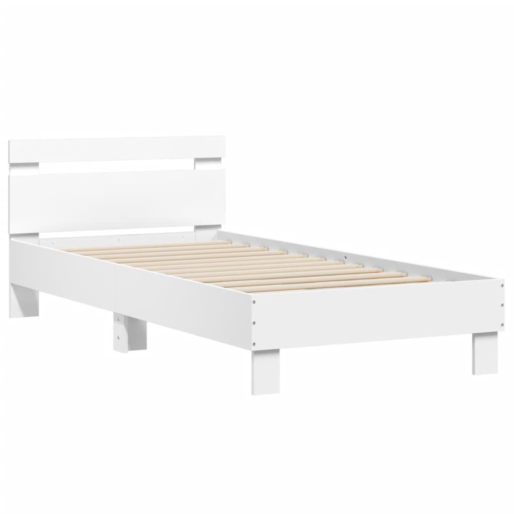Sengeramme Med Hodegavl Og Led-Lys Hvit 75X190 Cm