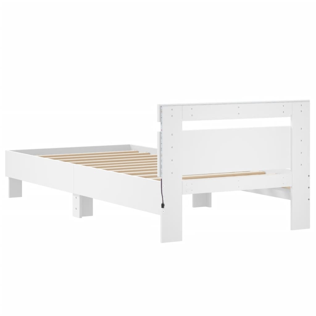 Sengeramme Med Hodegavl Og Led-Lys Hvit 75X190 Cm