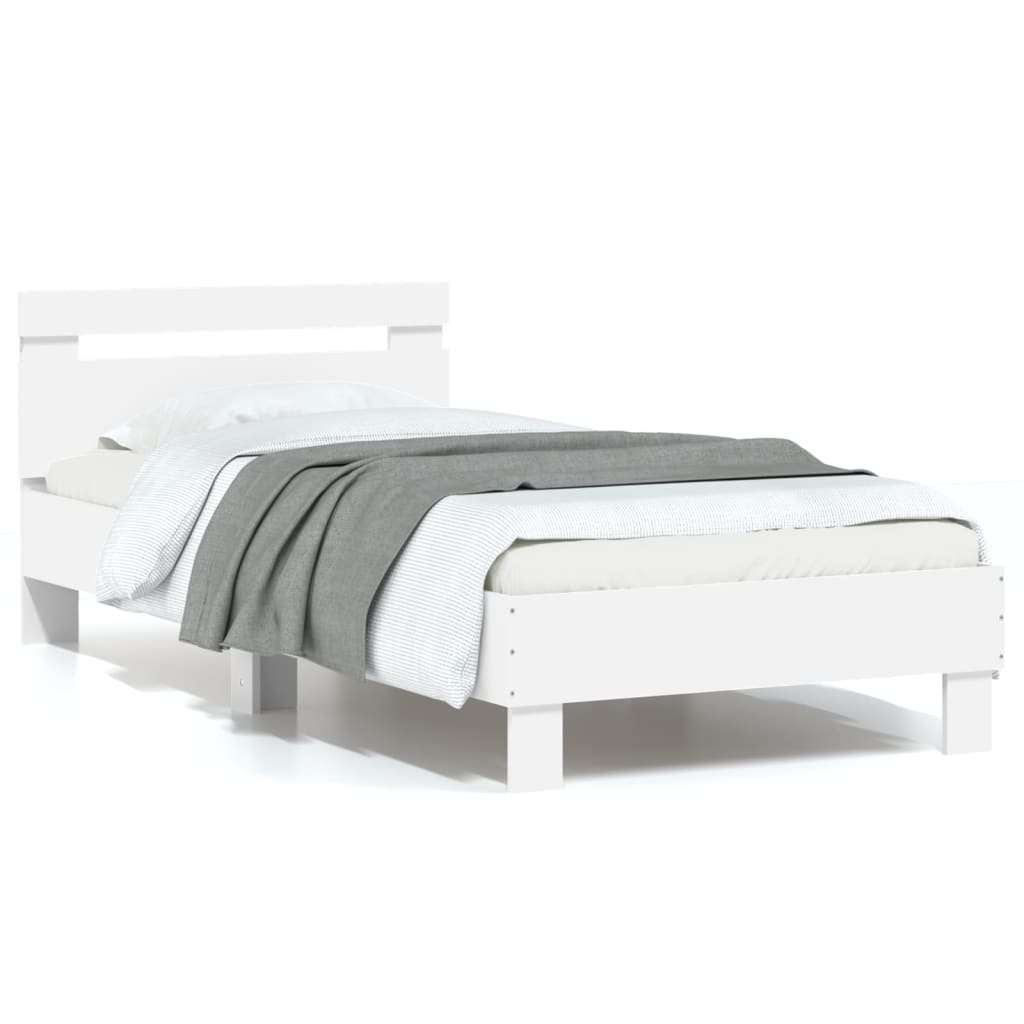 Sengeramme Med Hodegavl Og Led-Lys Hvit 75X190 Cm