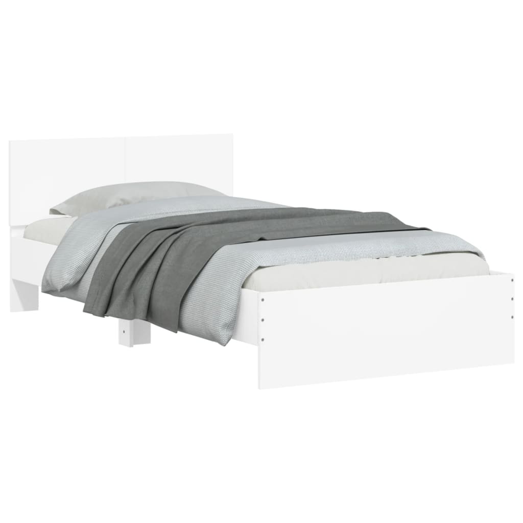 Sengeramme Med Hodegavl Og Led-Lys Hvit 100X200 Cm