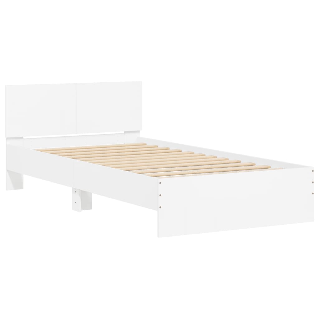 Sengeramme Med Hodegavl Og Led-Lys Hvit 100X200 Cm