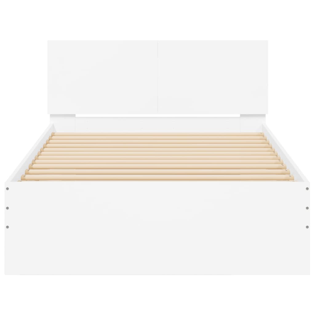 Sengeramme Med Hodegavl Og Led-Lys Hvit 100X200 Cm