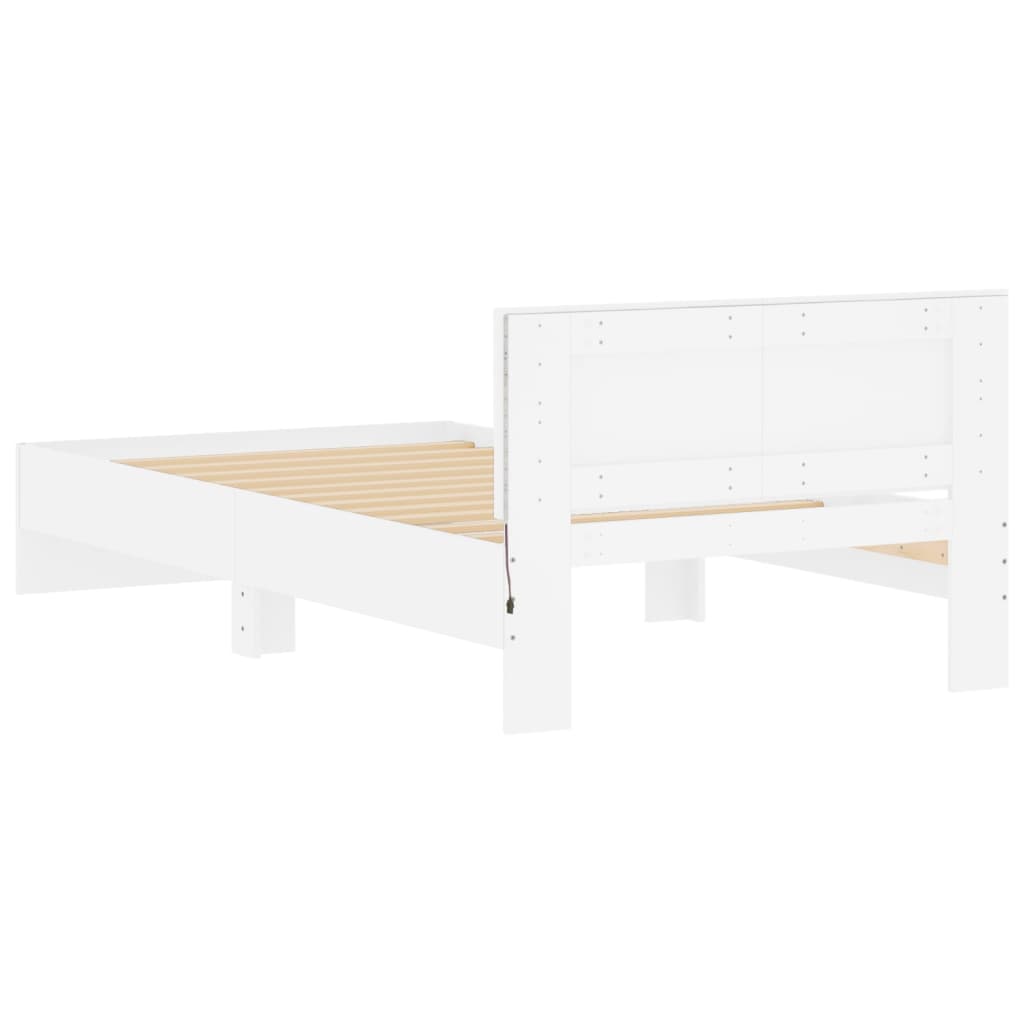 Sengeramme Med Hodegavl Og Led-Lys Hvit 100X200 Cm