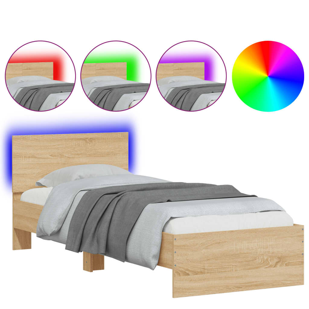Sengeramme Med Hodegavl Og Led-Lys Sonoma Eik 90X190 Cm