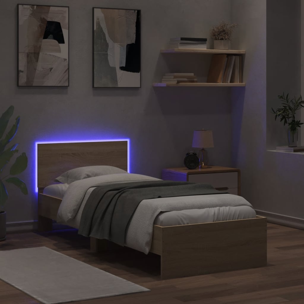 Sengeramme Med Hodegavl Og Led-Lys Sonoma Eik 90X190 Cm