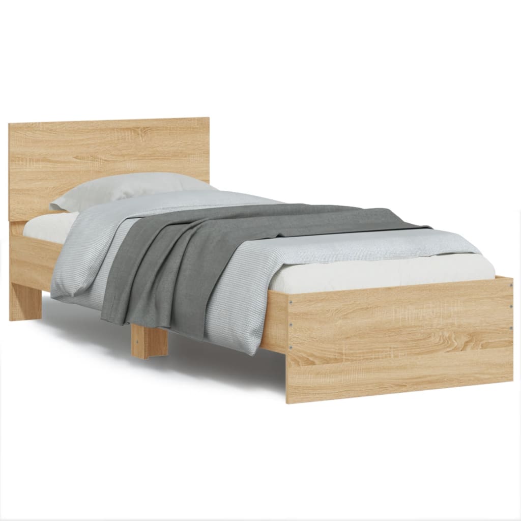 Sengeramme Med Hodegavl Og Led-Lys Sonoma Eik 90X190 Cm