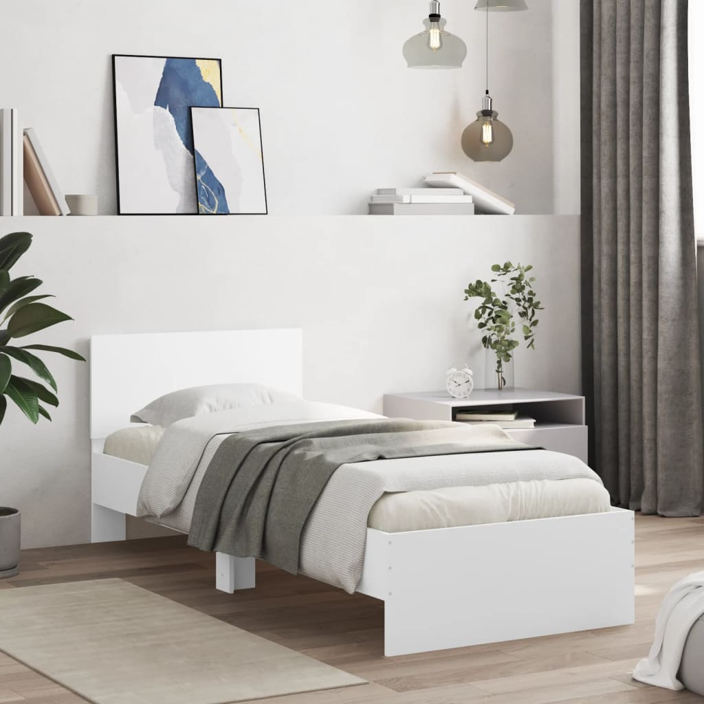 Sengeramme Med Hodegavl Og Led-Lys Hvit 75X190 Cm