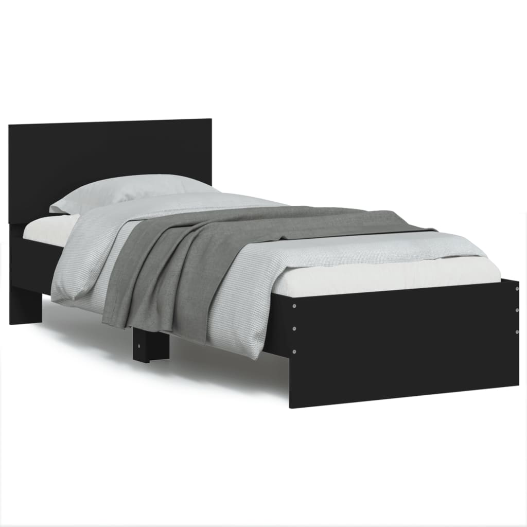 Sengeramme Med Hodegavl Og Led-Lys Svart 75X190 Cm