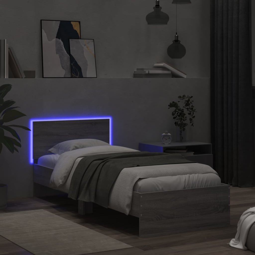 Sengeramme Med Hodegavl Og Led-Lys Grå Sonoma 75X190 Cm
