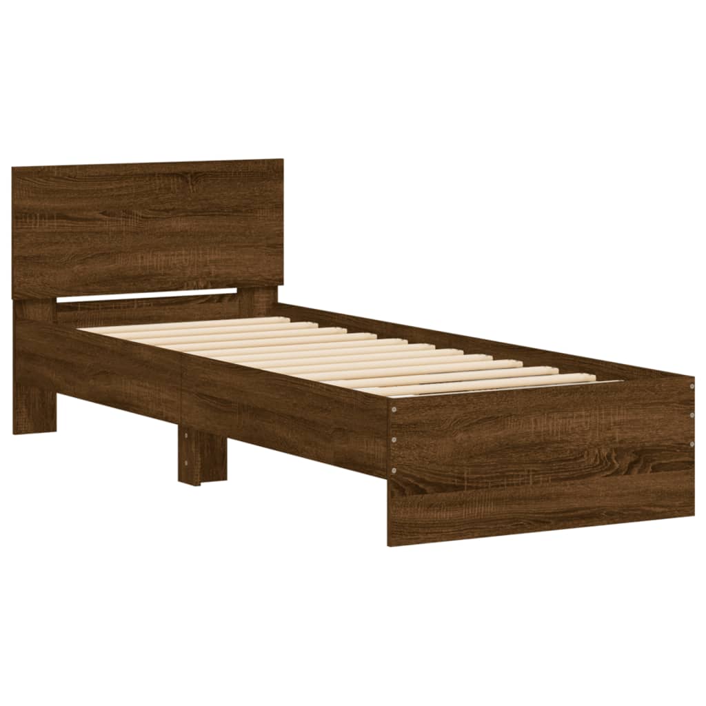 Sengeramme Med Hodegavl Og Led-Lys Brun Eik 75X190 Cm
