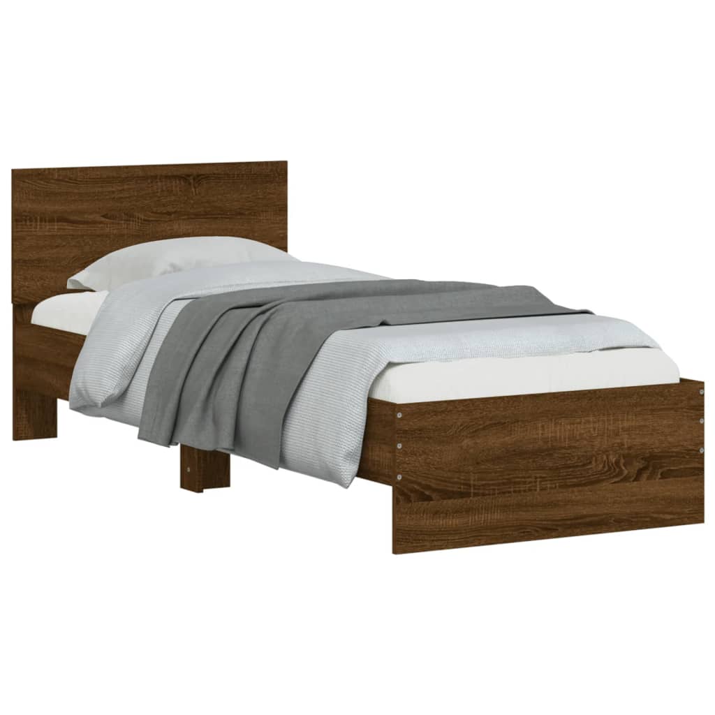 Sengeramme Med Hodegavl Og Led-Lys Brun Eik 75X190 Cm