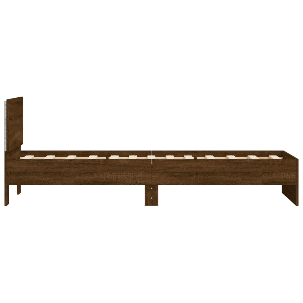 Sengeramme Med Hodegavl Og Led-Lys Brun Eik 75X190 Cm