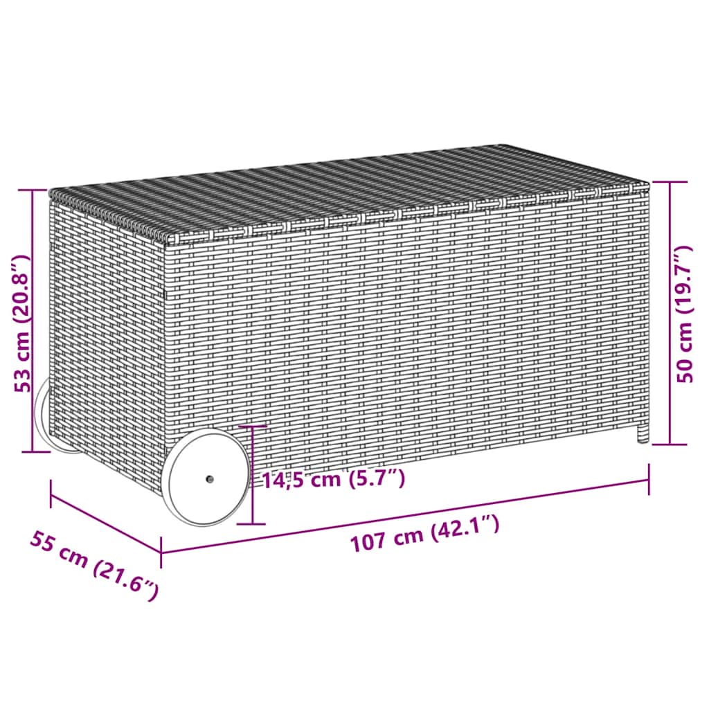 Putekasse Med Hjul Svart 190L Cm Polyrotting