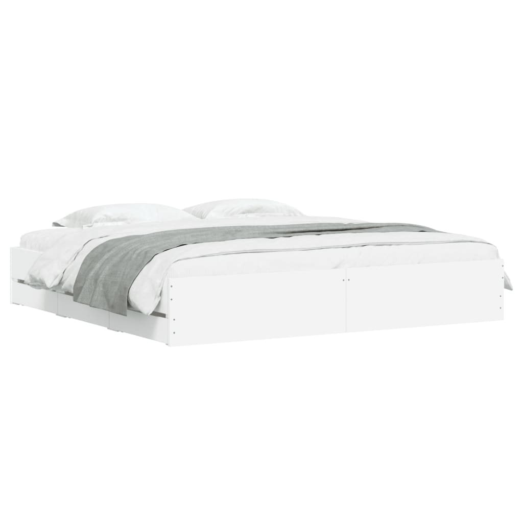 Sengeramme Med Skuffer Hvit 180X200 Cm Konstruert Tre