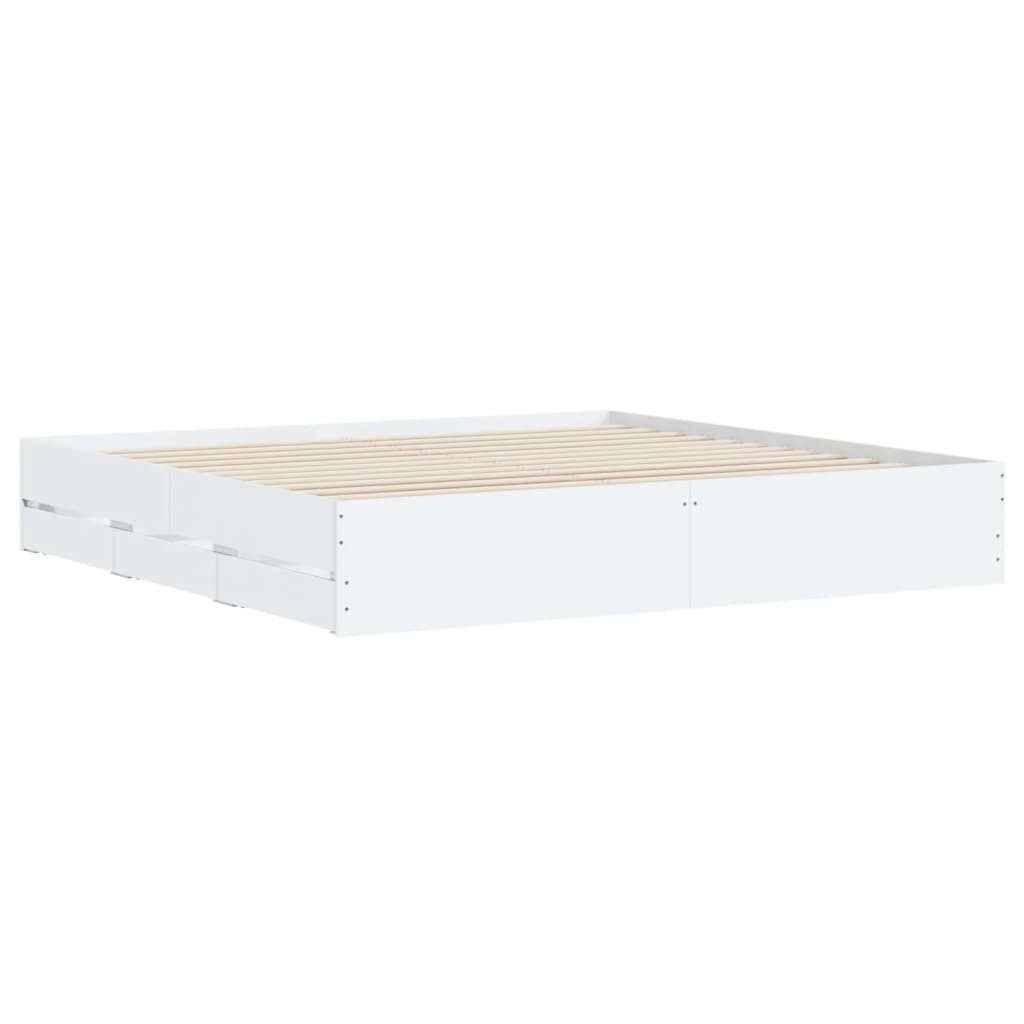 Sengeramme Med Skuffer Hvit 180X200 Cm Konstruert Tre