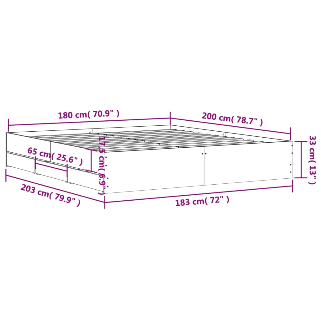 Sengeramme Med Skuffer Hvit 180X200 Cm Konstruert Tre