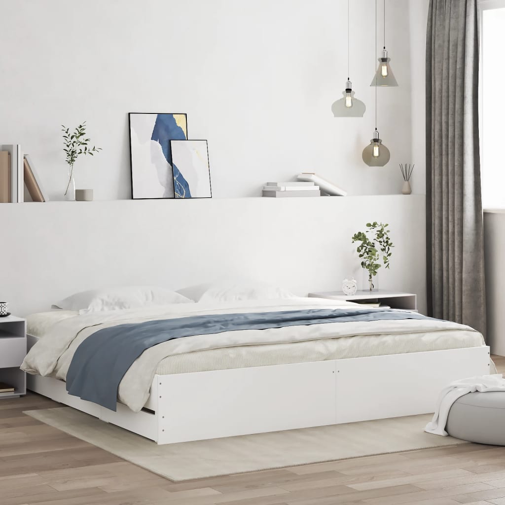 Sengeramme Med Skuffer Hvit 180X200 Cm Konstruert Tre