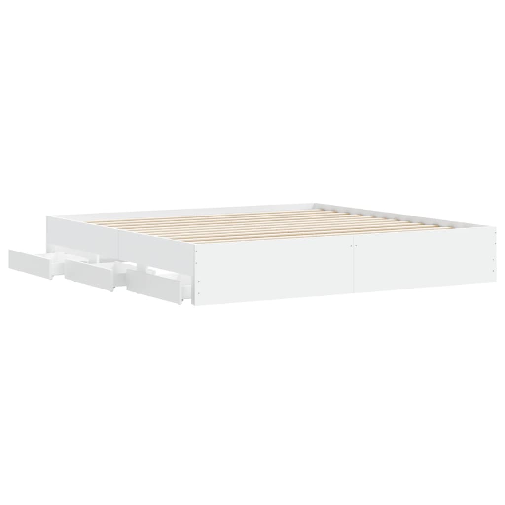 Sengeramme Med Skuffer Hvit 160X200 Cm Konstruert Tre