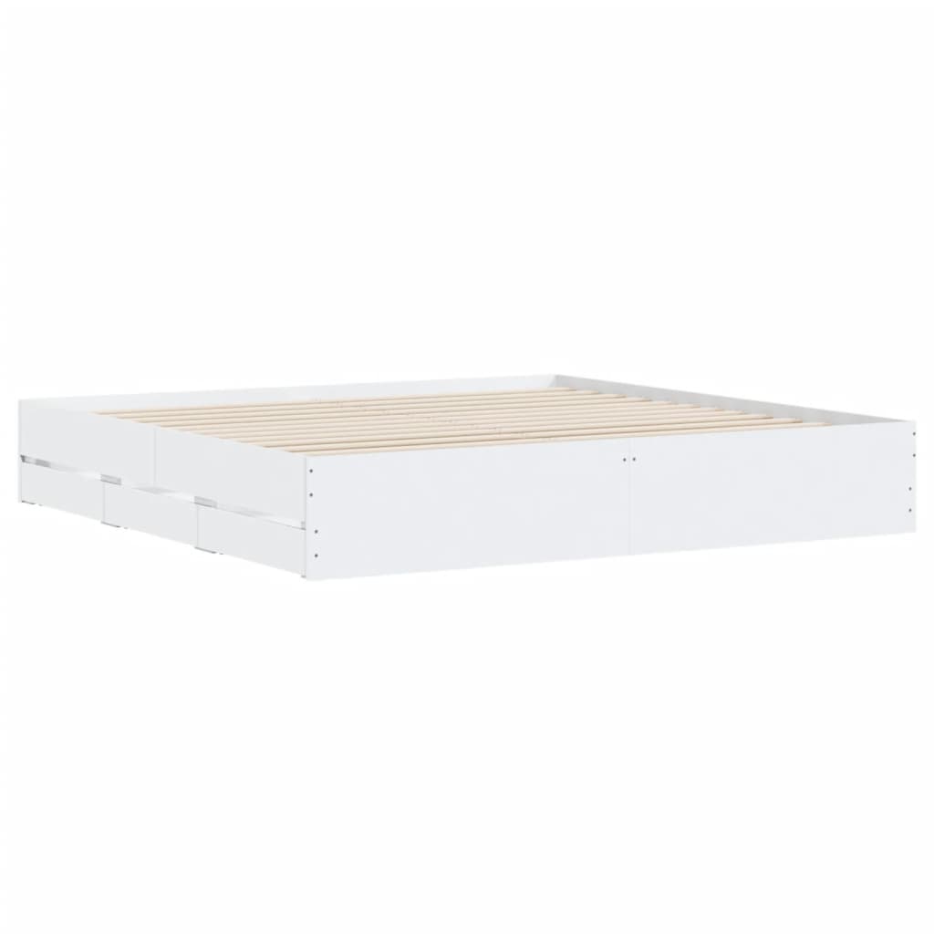 Sengeramme Med Skuffer Hvit 160X200 Cm Konstruert Tre