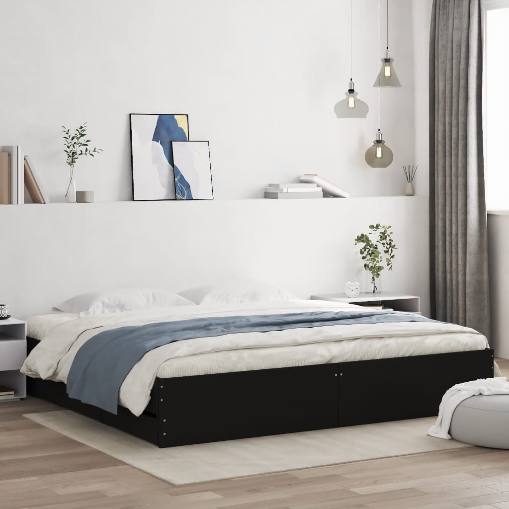 Sengeramme Med Skuffer Svart 160X200 Cm Konstruert Tre