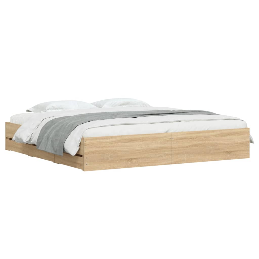 Sengeramme Med Skuffer Sonoma Eik 160X200 Cm Konstruert Tre