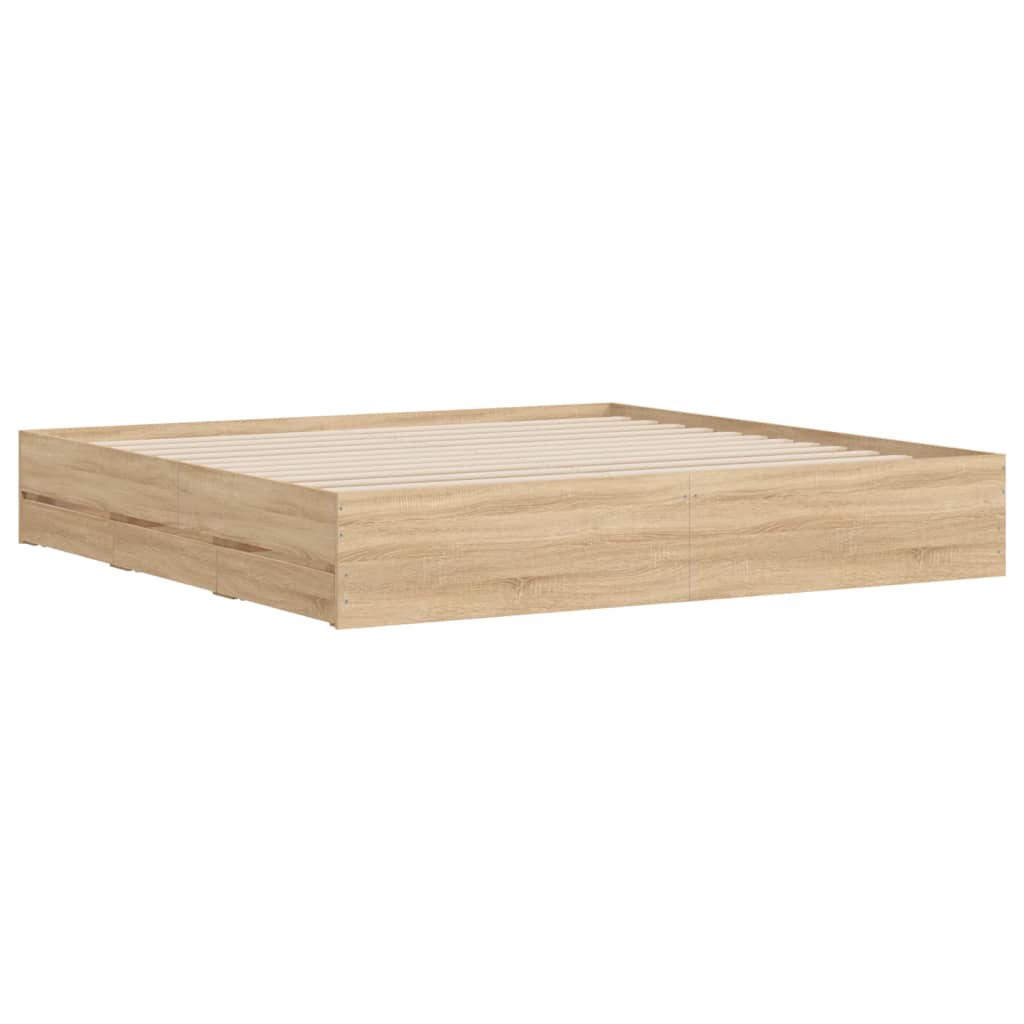 Sengeramme Med Skuffer Sonoma Eik 160X200 Cm Konstruert Tre
