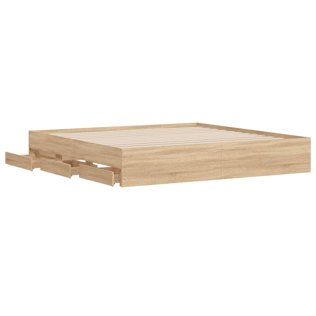 Sengeramme Med Skuffer Sonoma Eik 160X200 Cm Konstruert Tre