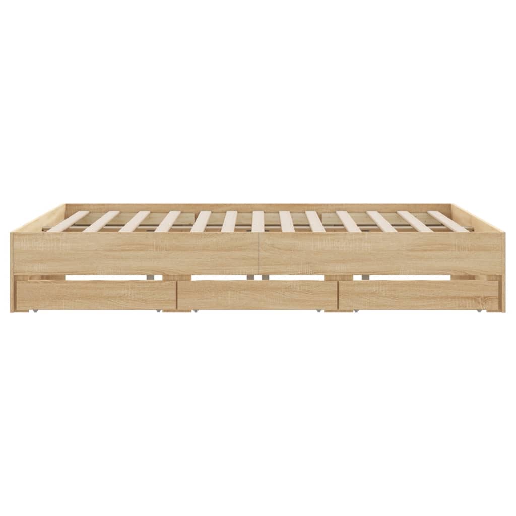 Sengeramme Med Skuffer Sonoma Eik 160X200 Cm Konstruert Tre