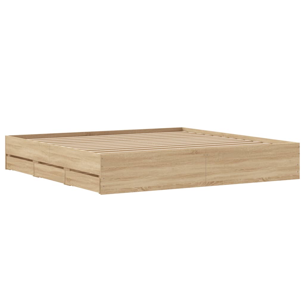Sengeramme Med Skuffer Sonoma Eik 160X200 Cm Konstruert Tre
