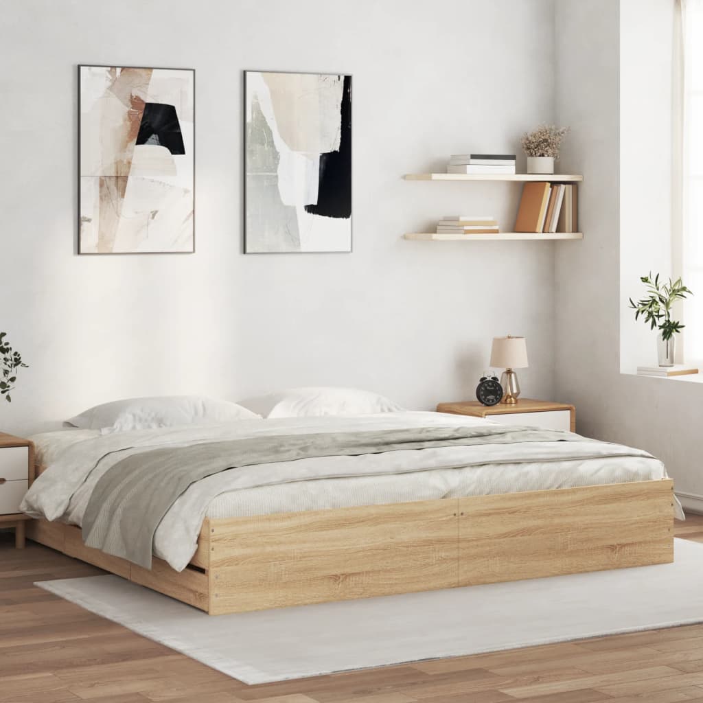 Sengeramme Med Skuffer Sonoma Eik 160X200 Cm Konstruert Tre