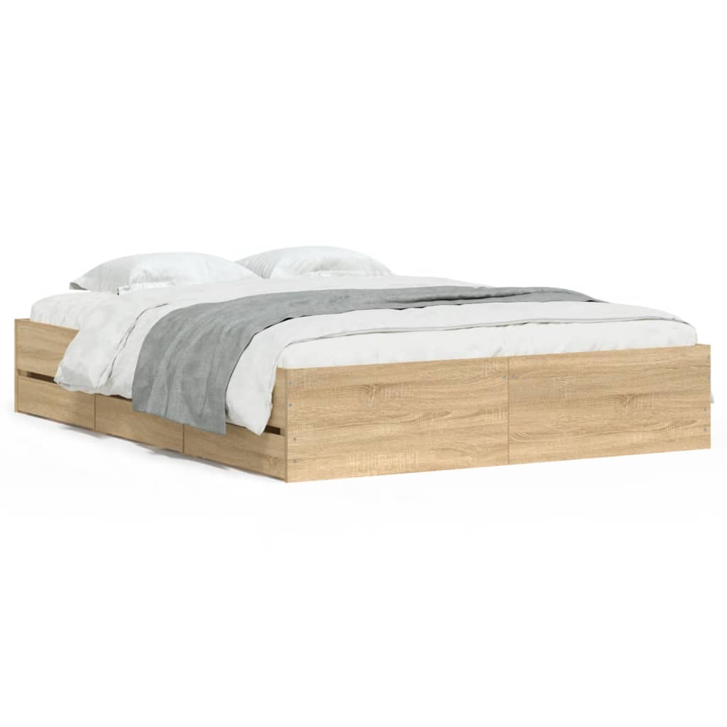 Sengeramme Med Skuffer Sonoma Eik 140X200 Cm Konstruert Tre