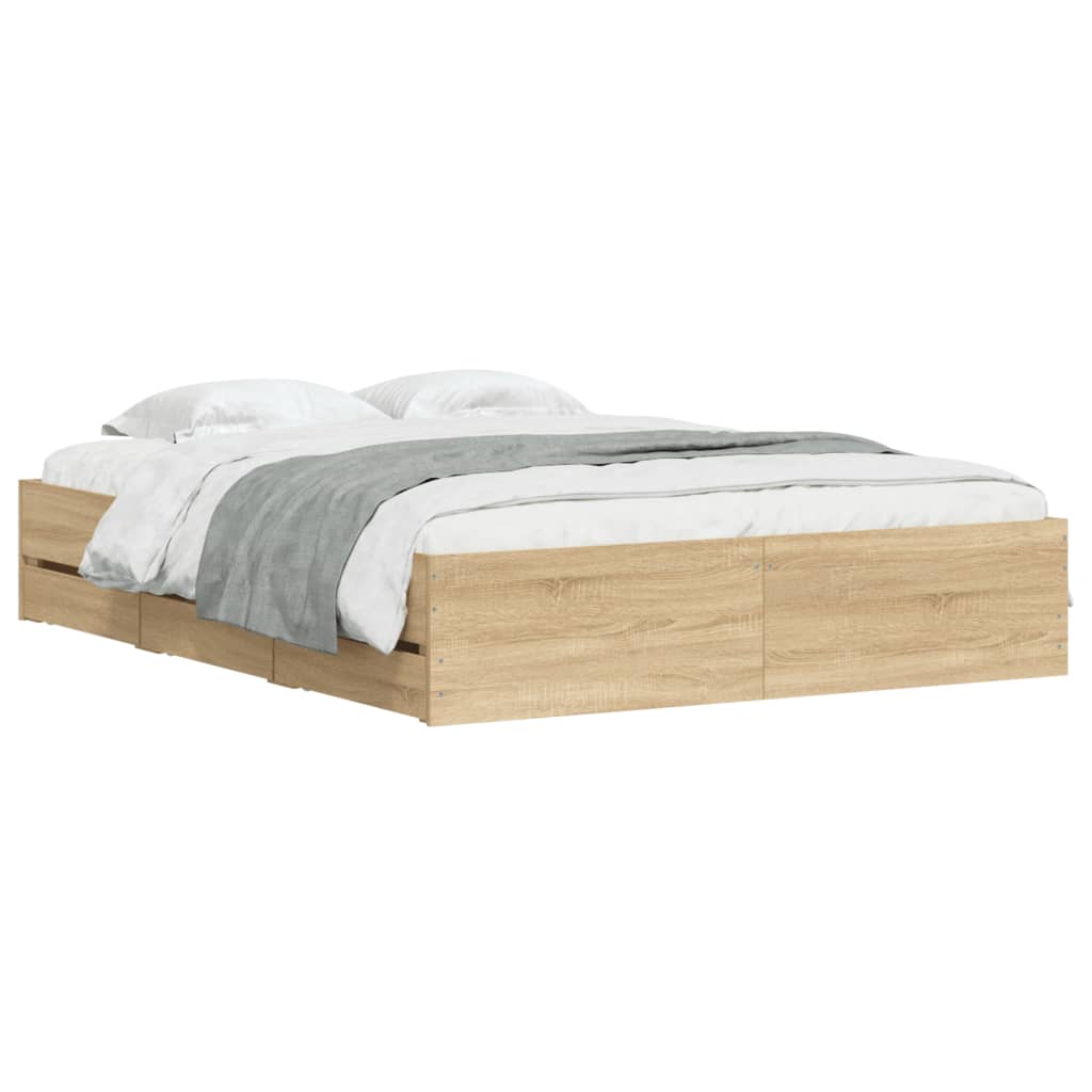 Sengeramme Med Skuffer Sonoma Eik 140X200 Cm Konstruert Tre