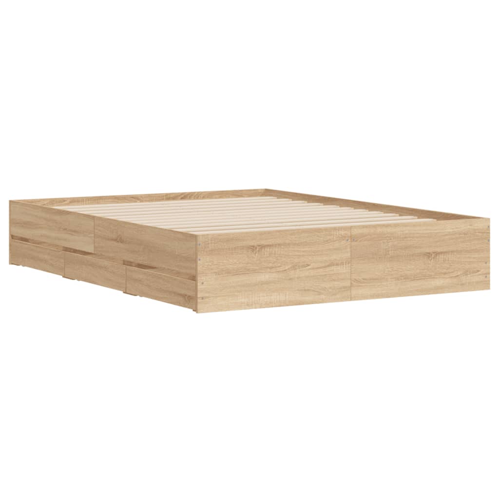 Sengeramme Med Skuffer Sonoma Eik 140X200 Cm Konstruert Tre