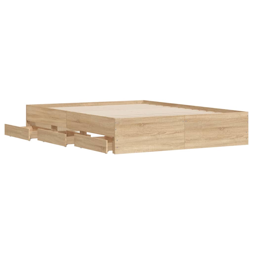 Sengeramme Med Skuffer Sonoma Eik 140X200 Cm Konstruert Tre
