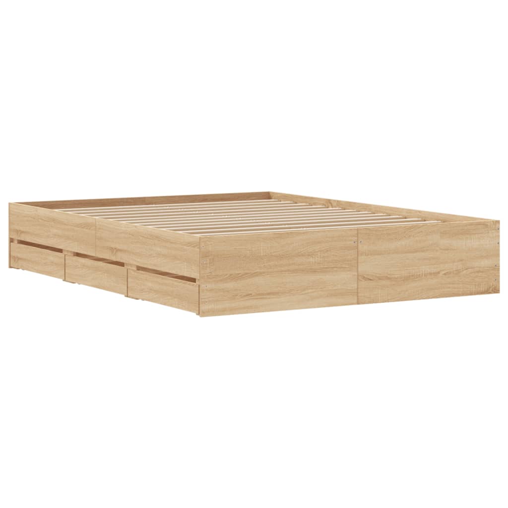 Sengeramme Med Skuffer Sonoma Eik 140X200 Cm Konstruert Tre