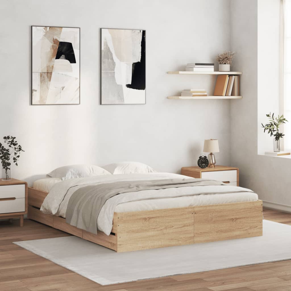 Sengeramme Med Skuffer Sonoma Eik 140X200 Cm Konstruert Tre