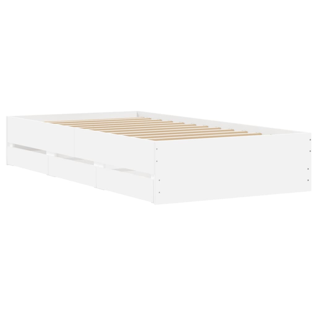 Sengeramme Med Skuffer Hvit 100X200 Cm Konstruert Tre