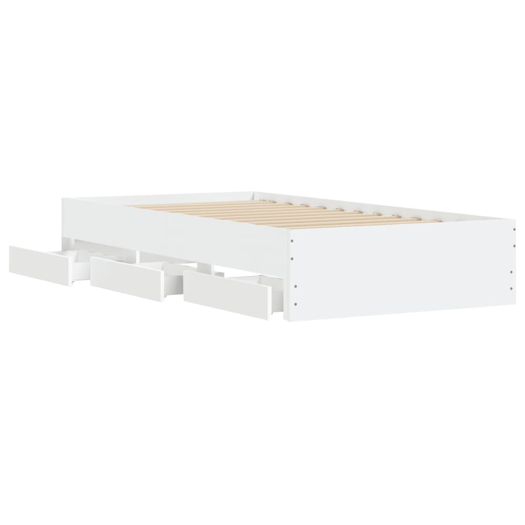 Sengeramme Med Skuffer Hvit 100X200 Cm Konstruert Tre