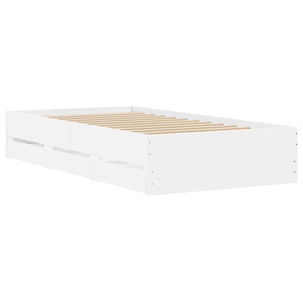 Sengeramme Med Skuffer Hvit 100X200 Cm Konstruert Tre