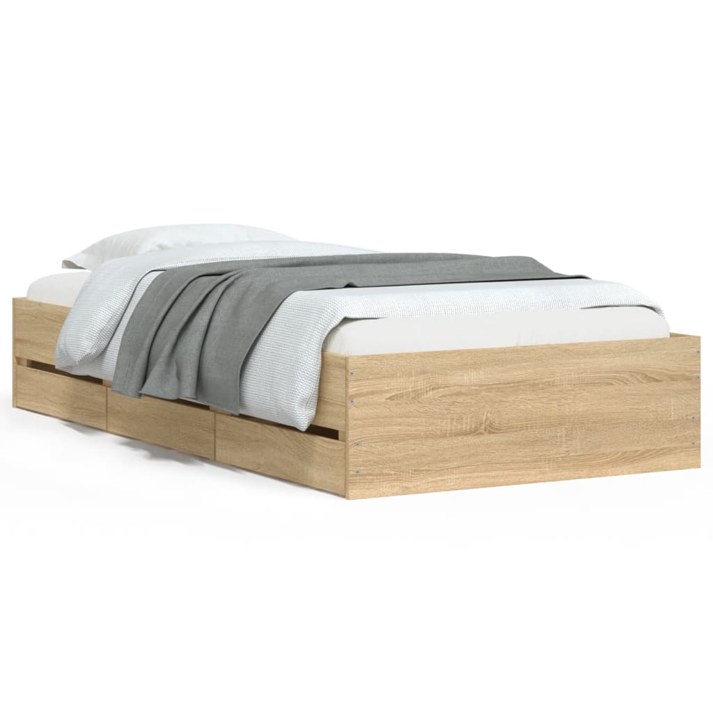 Sengeramme Med Skuffer Sonoma Eik 100X200 Cm Konstruert Tre