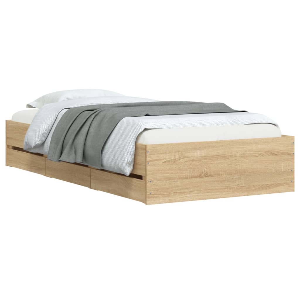 Sengeramme Med Skuffer Sonoma Eik 100X200 Cm Konstruert Tre