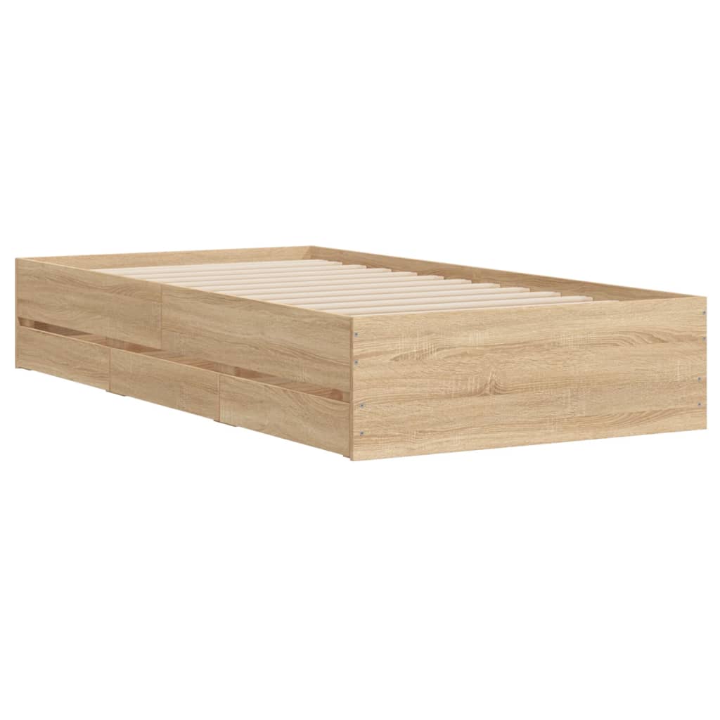 Sengeramme Med Skuffer Sonoma Eik 100X200 Cm Konstruert Tre