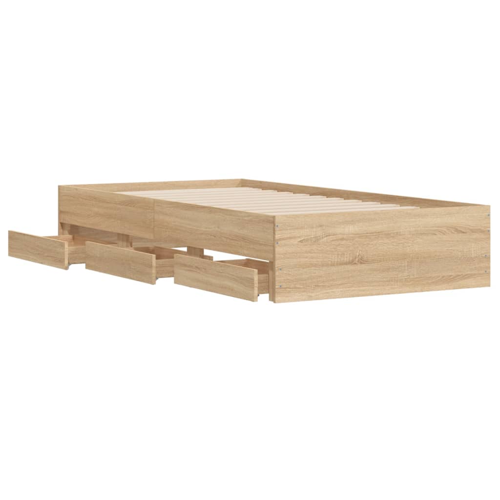 Sengeramme Med Skuffer Sonoma Eik 100X200 Cm Konstruert Tre