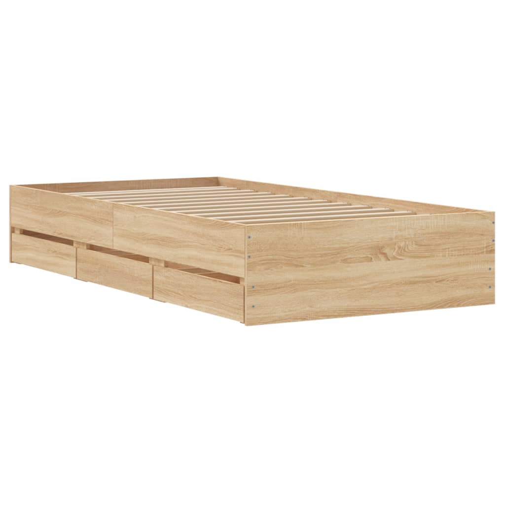 Sengeramme Med Skuffer Sonoma Eik 100X200 Cm Konstruert Tre