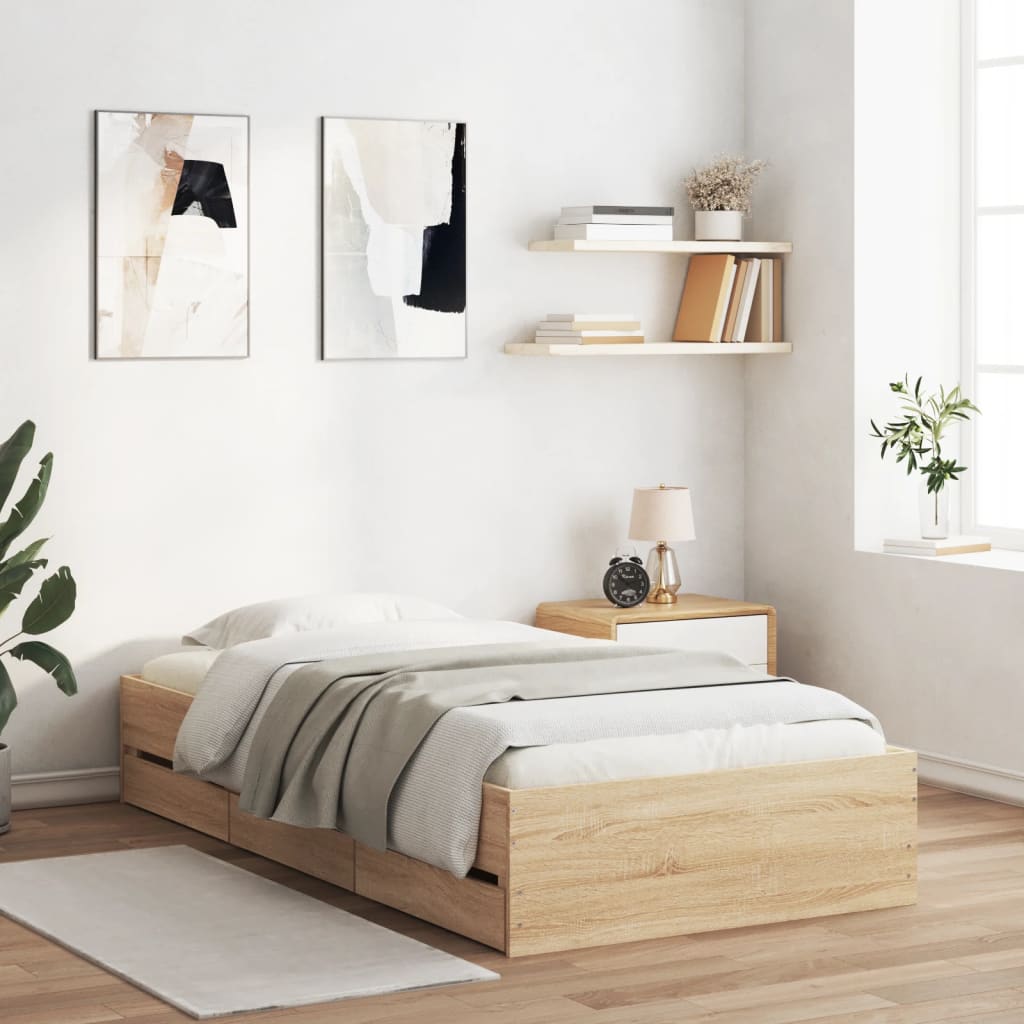 Sengeramme Med Skuffer Sonoma Eik 100X200 Cm Konstruert Tre