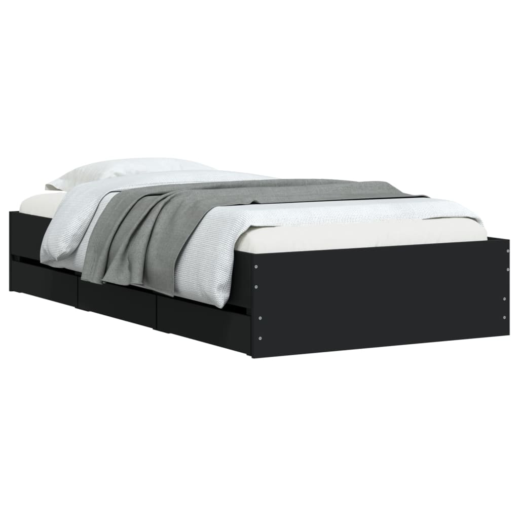 Sengeramme Med Skuffer Svart 90X190 Cm Konstruert Tre