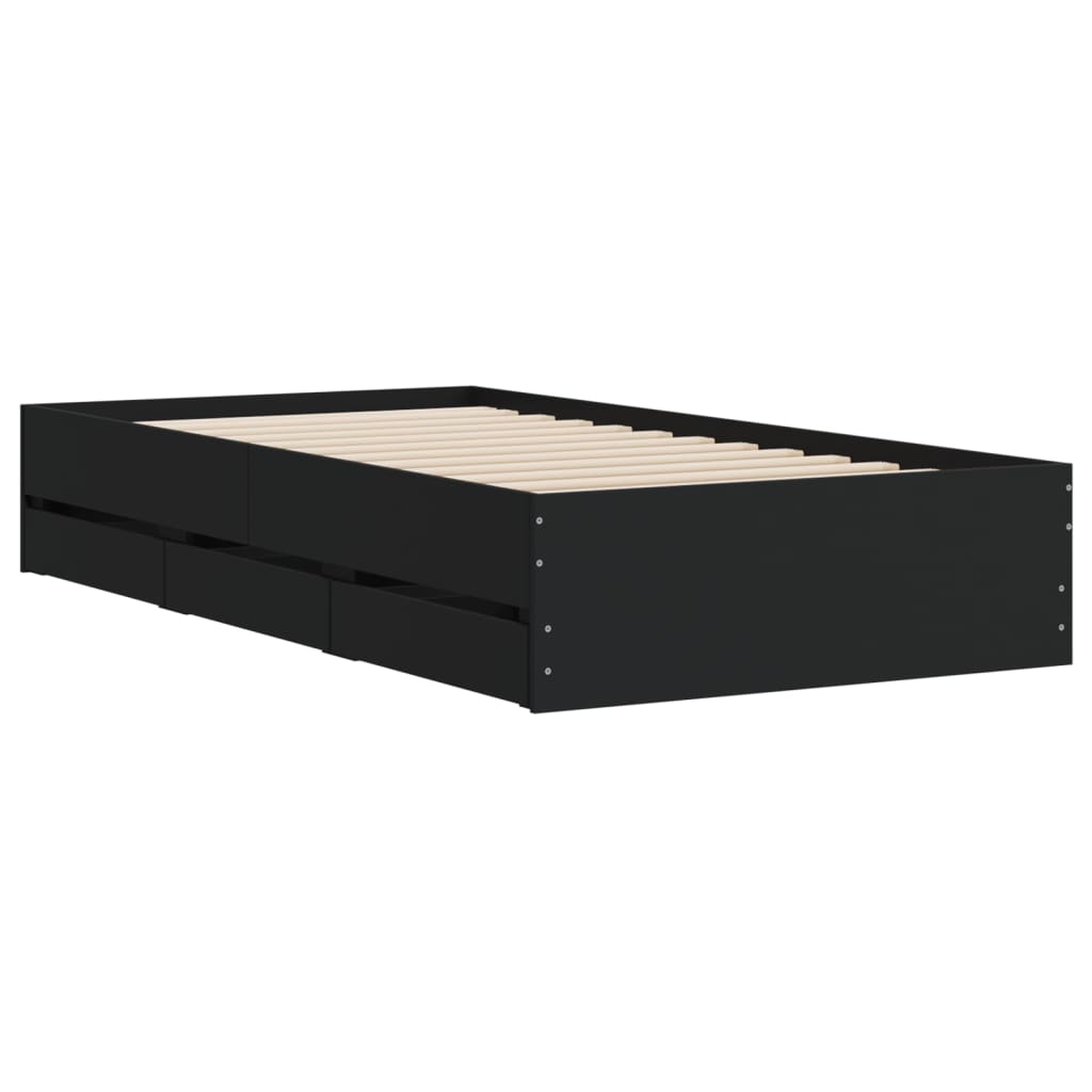 Sengeramme Med Skuffer Svart 90X190 Cm Konstruert Tre