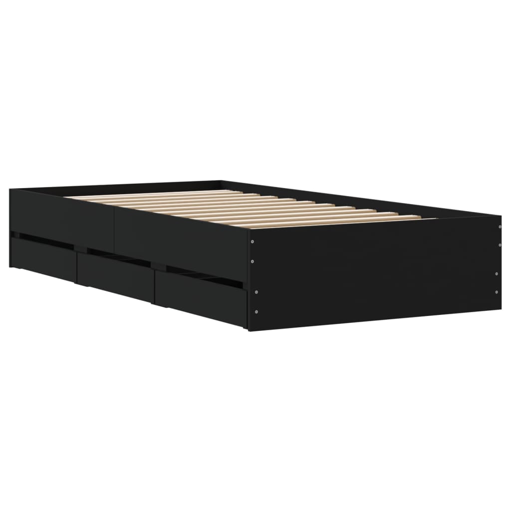 Sengeramme Med Skuffer Svart 90X190 Cm Konstruert Tre