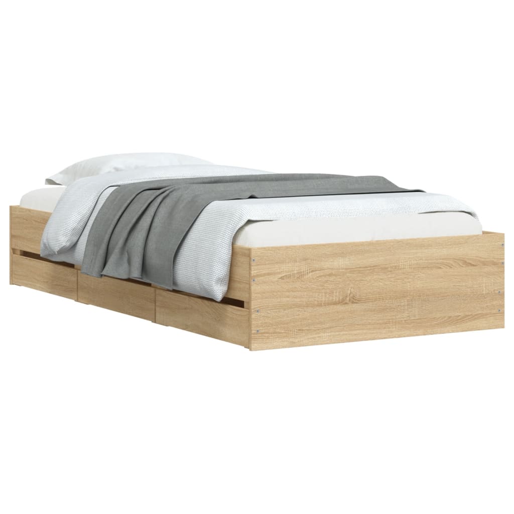 Sengeramme Med Skuffer Sonoma Eik 90X190 Cm Konstruert Tre