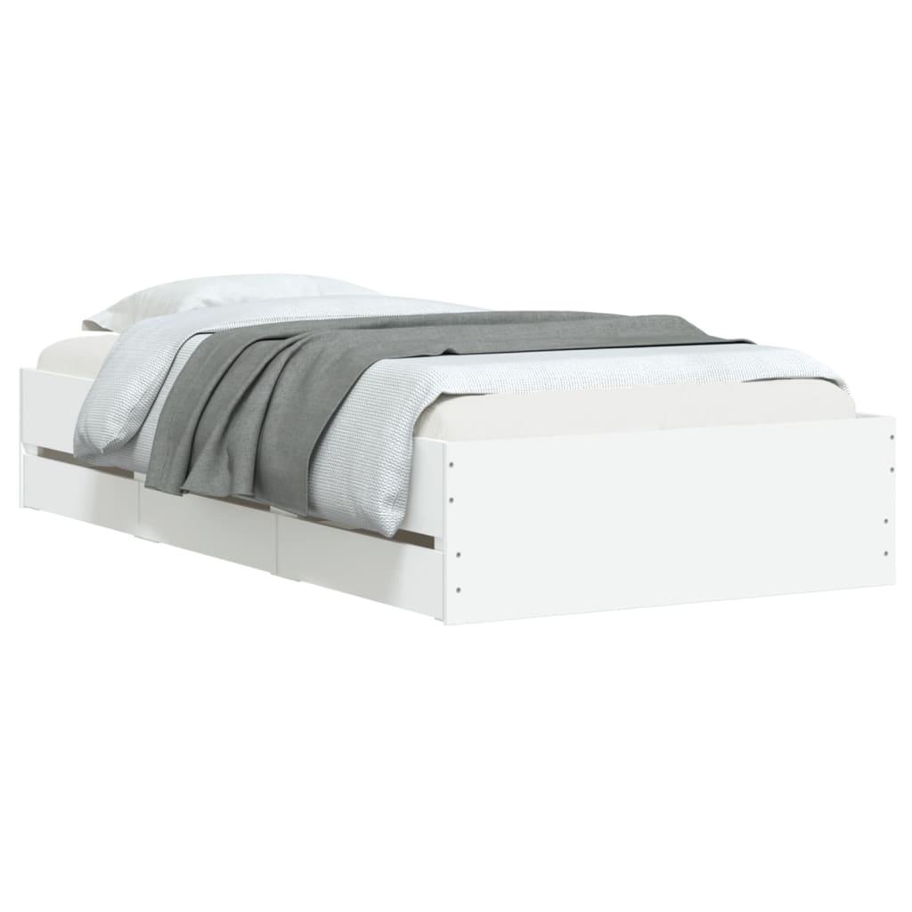 Sengeramme Med Skuffer Hvit 75X190 Cm Konstruert Tre